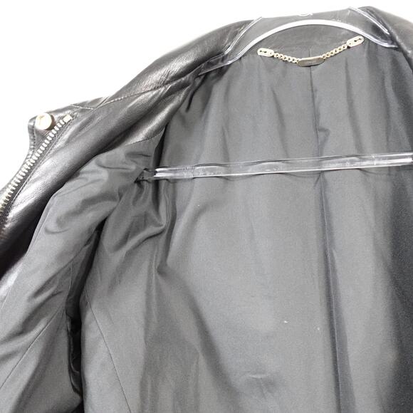 Longhi Black Leather Collared Cargo Utility Moto Biker Jacket Men's 46 Small - Picture 9 of 16